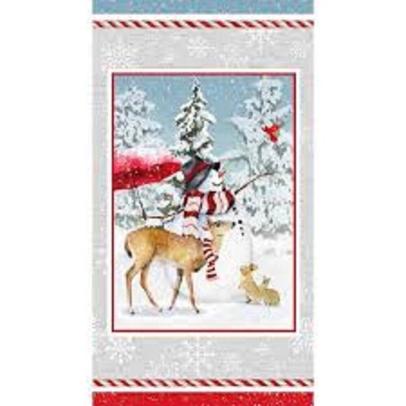 Welcome Winter Snowman Fabric Panel 24" x 44" Christmas Holliday by Henry Glass - Picture 1 of 6